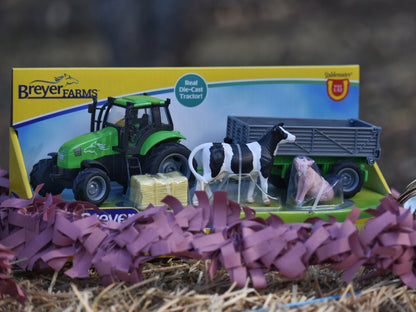 Breyer Farms Green Tractor and Tag A Long Trailer