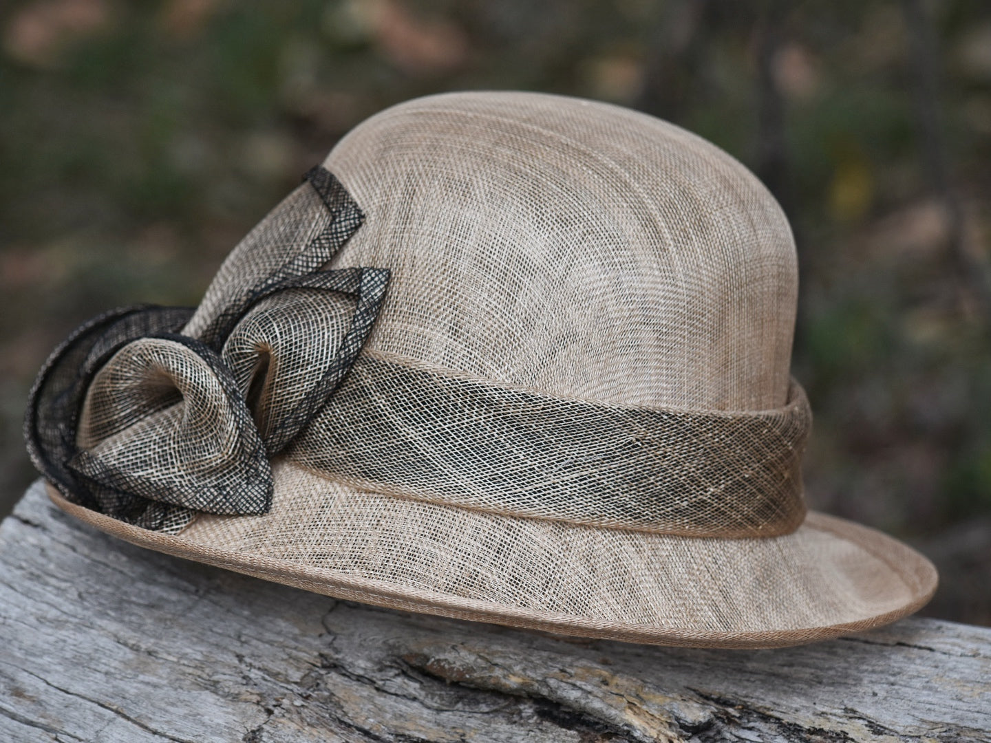 Beige & Black Sinamay Hat