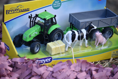 Breyer Farms Green Tractor and Tag A Long Trailer