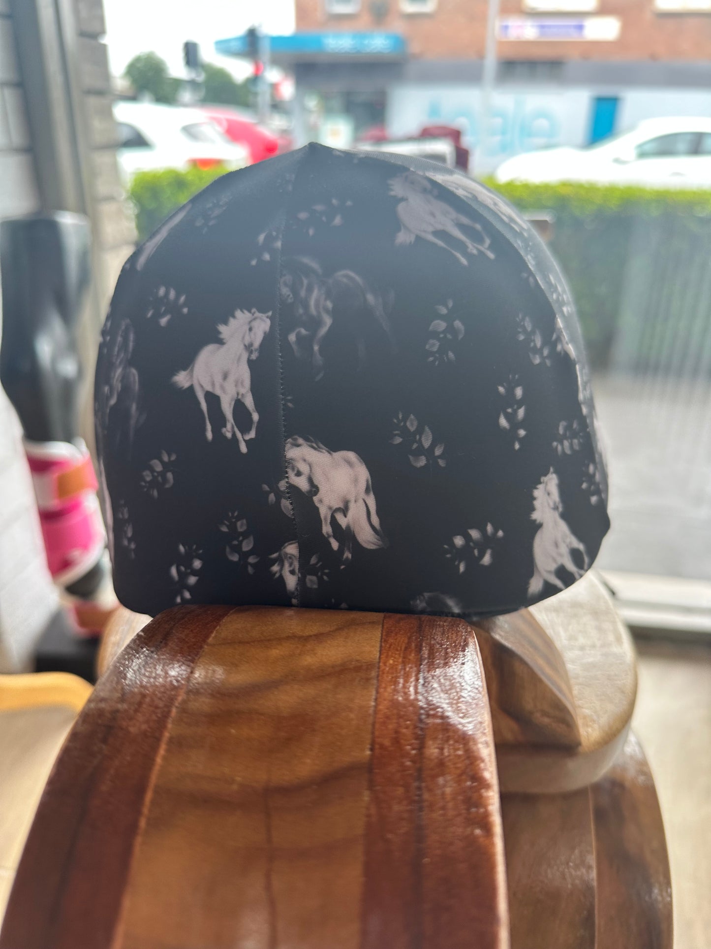 Black and White Horses Kids Helmet Cover