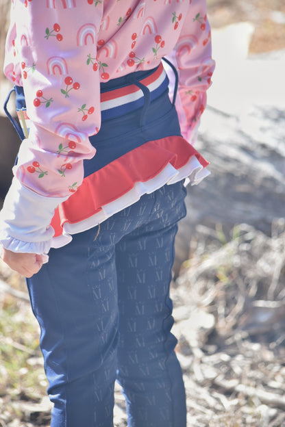 Mare and Me Snuggle & Kisses Red & White Ballet Frill Riding Tights in Navy