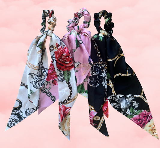 Printed Satin Scarf Hair Scrunchies