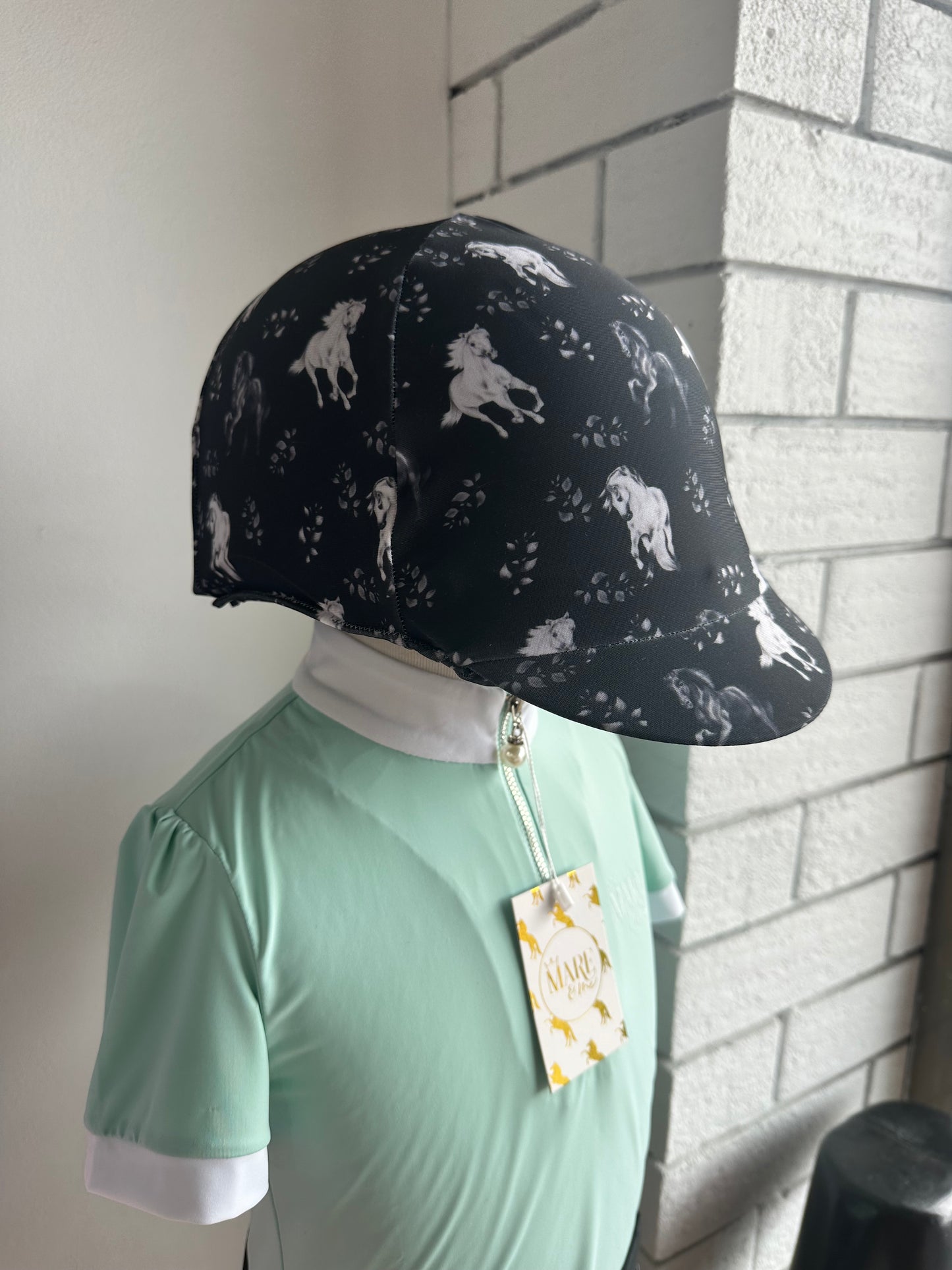 Black and White Horses Kids Helmet Cover