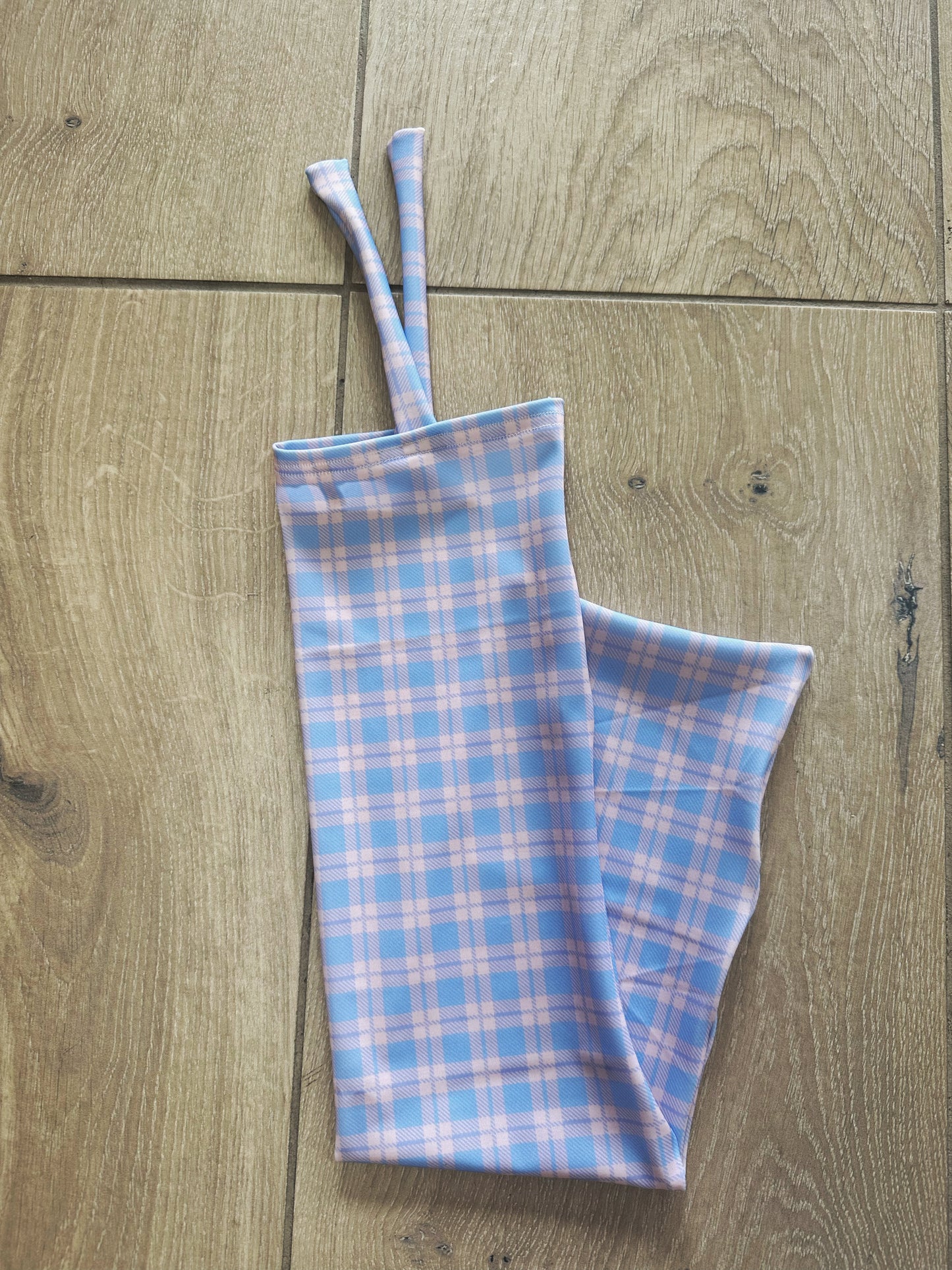 Light Blue & Peach Gingham Tie-in Tail Bag