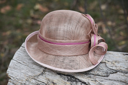 Latte Sinamay Hat with Pink Accents