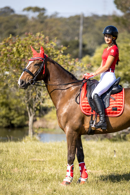 Lady Godiva Equestrian Candy Cane Red Pony Fly Bonnet