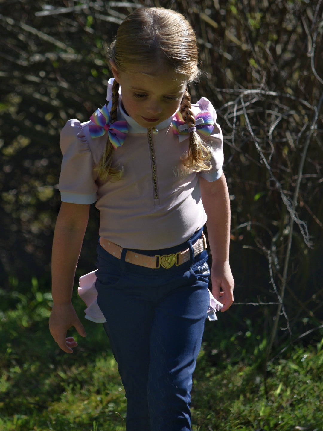 Mare and Me Pink Ballet Frill Riding Tights in Navy