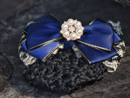 Navy & Gold Show Snood with Delicate Lace Bow