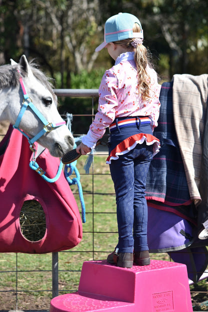 Mare and Me Snuggle & Kisses Red & White Ballet Frill Riding Tights in Navy