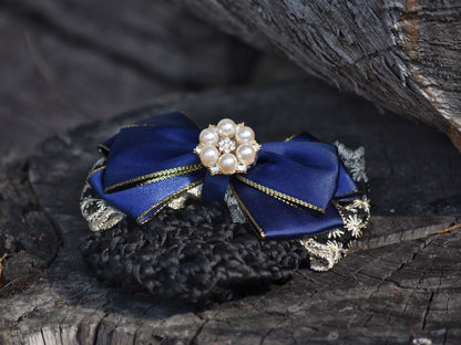 Navy & Gold Show Snood with Delicate Lace Bow