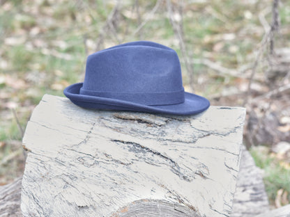 Navy Blue Woollen Trilby Hat