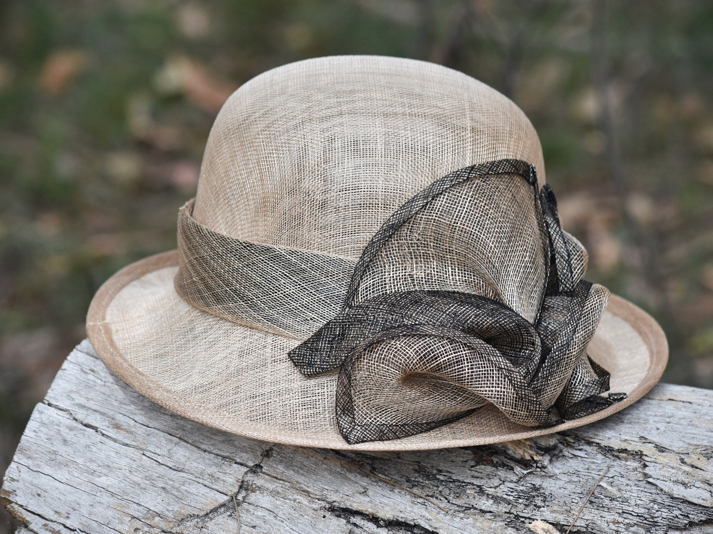 Beige & Black Sinamay Hat