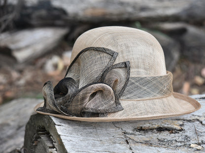 Beige & Black Sinamay Hat