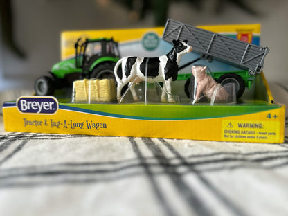 Breyer Farms Green Tractor and Tag A Long Trailer