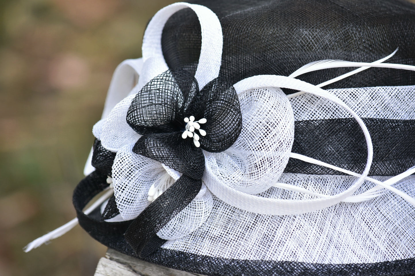 Black & White Small Brim Sinamay Hat