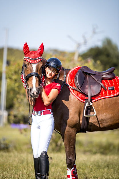 Lady Godiva Equestrian Candy Cane Red Pony Fly Bonnet