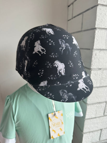 Black and White Horses Kids Helmet Cover