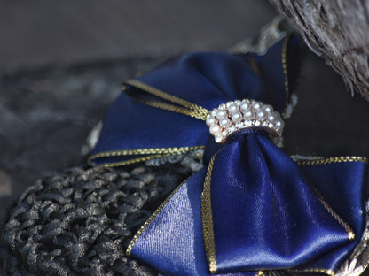 Navy & Gold Show Snood with Delicate Lace Bow