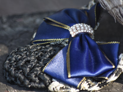 Navy & Gold Show Snood with Delicate Lace Bow