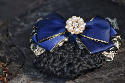 Navy & Gold Show Snood with Delicate Lace Bow