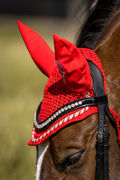 Lady Godiva Equestrian Candy Cane Red Pony Fly Bonnet