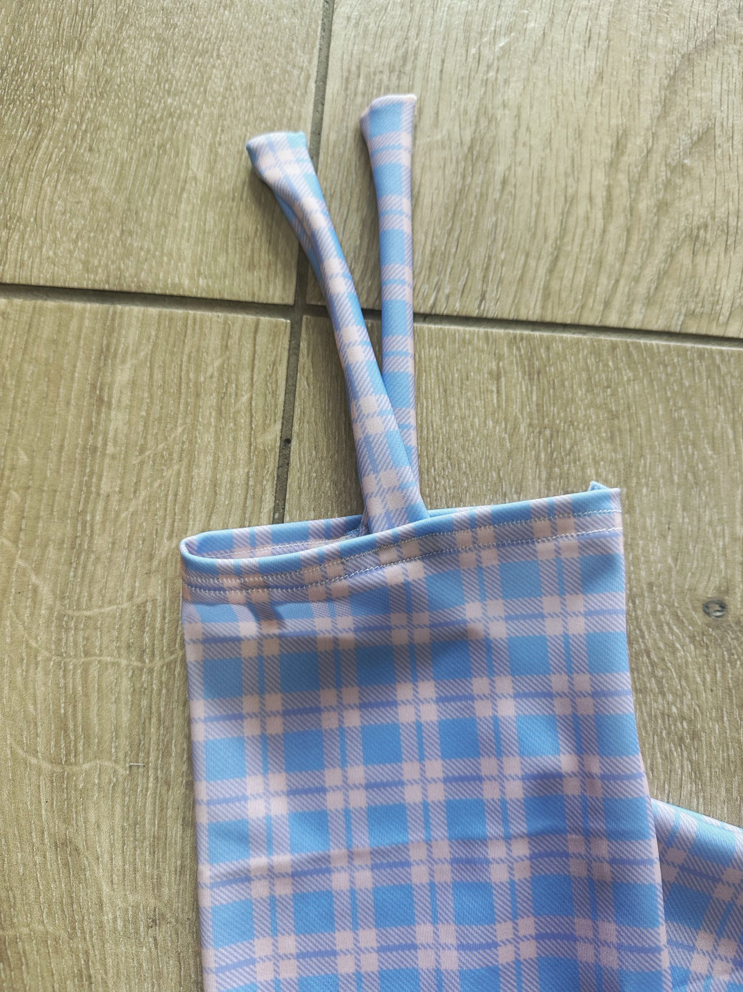 Light Blue & Peach Gingham Tie-in Tail Bag