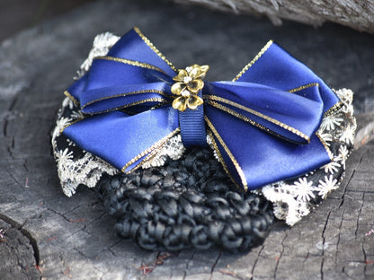 Navy & Gold Show Snood with Delicate Lace Bow