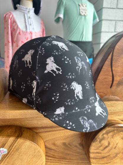 Black and White Horses Kids Helmet Cover