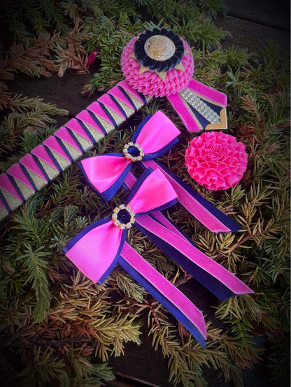 Pink/Navy/Gold Open Pony Browband 13"