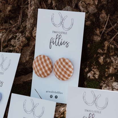 Handcrafted Caramel Gingham Fabric Studs